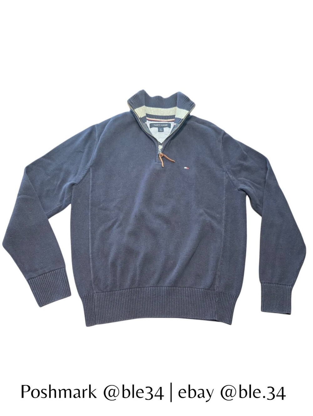 Tommy Hilfiger Men’s 1/4 Zip Sweater Pullover Navy Blue Size Small Cotton